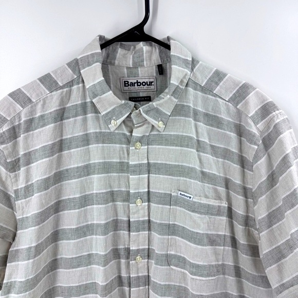 Barbour Linen Blend Gray Striped Casual Button Down Shirt - Picture 4 of 8